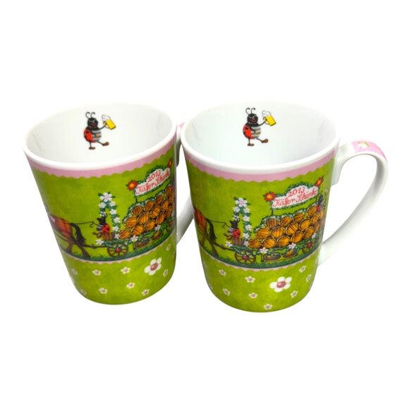 2013 Käfer Oktoberfest Mug Set Of 2 4.5" Green Pink Design Ladybug Floral Horse - Picture 8 of 9